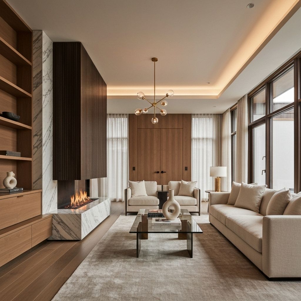 Luxury Interior Design hero background with warm ambient lighting